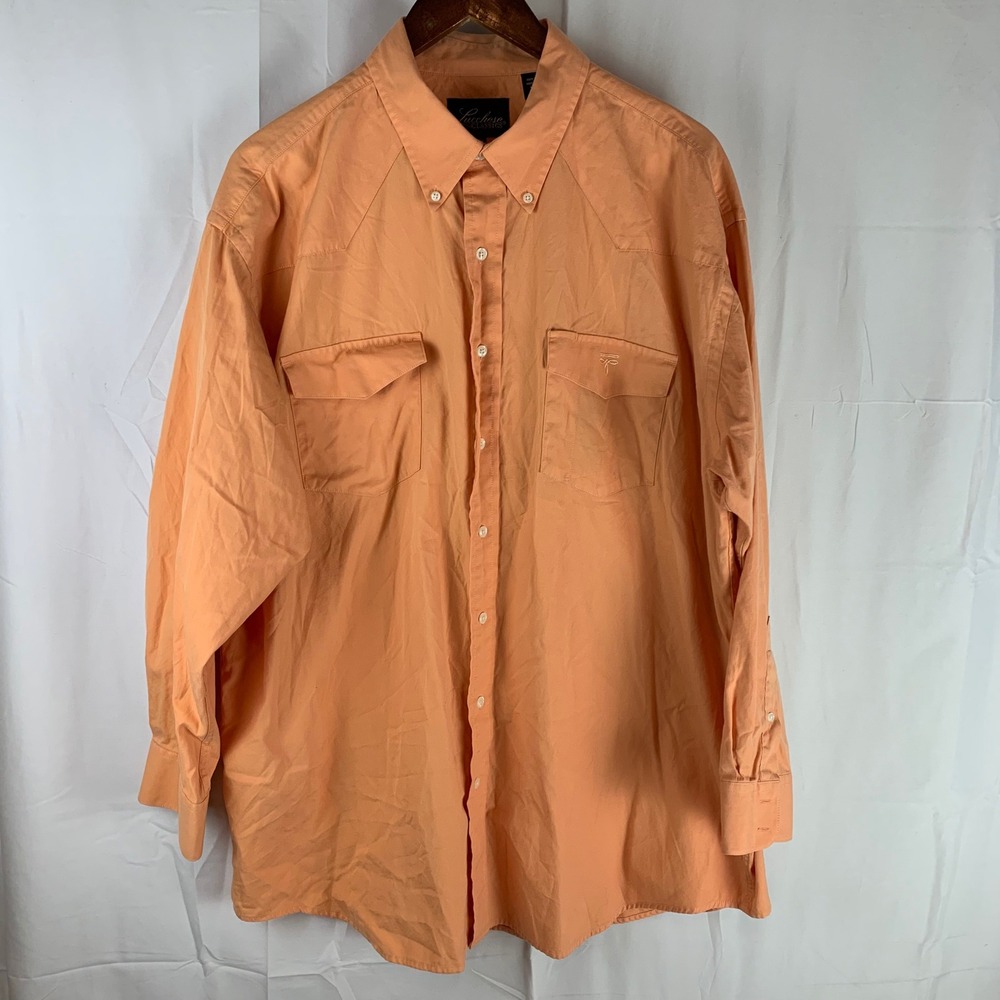 Lucchese Shirt Mens 17.5 34 Orange Western Button Down Long Sleeve‎ Cotton